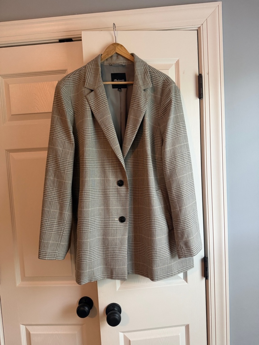 Madewell Plaid Tailored Blazer in Beige and Cream